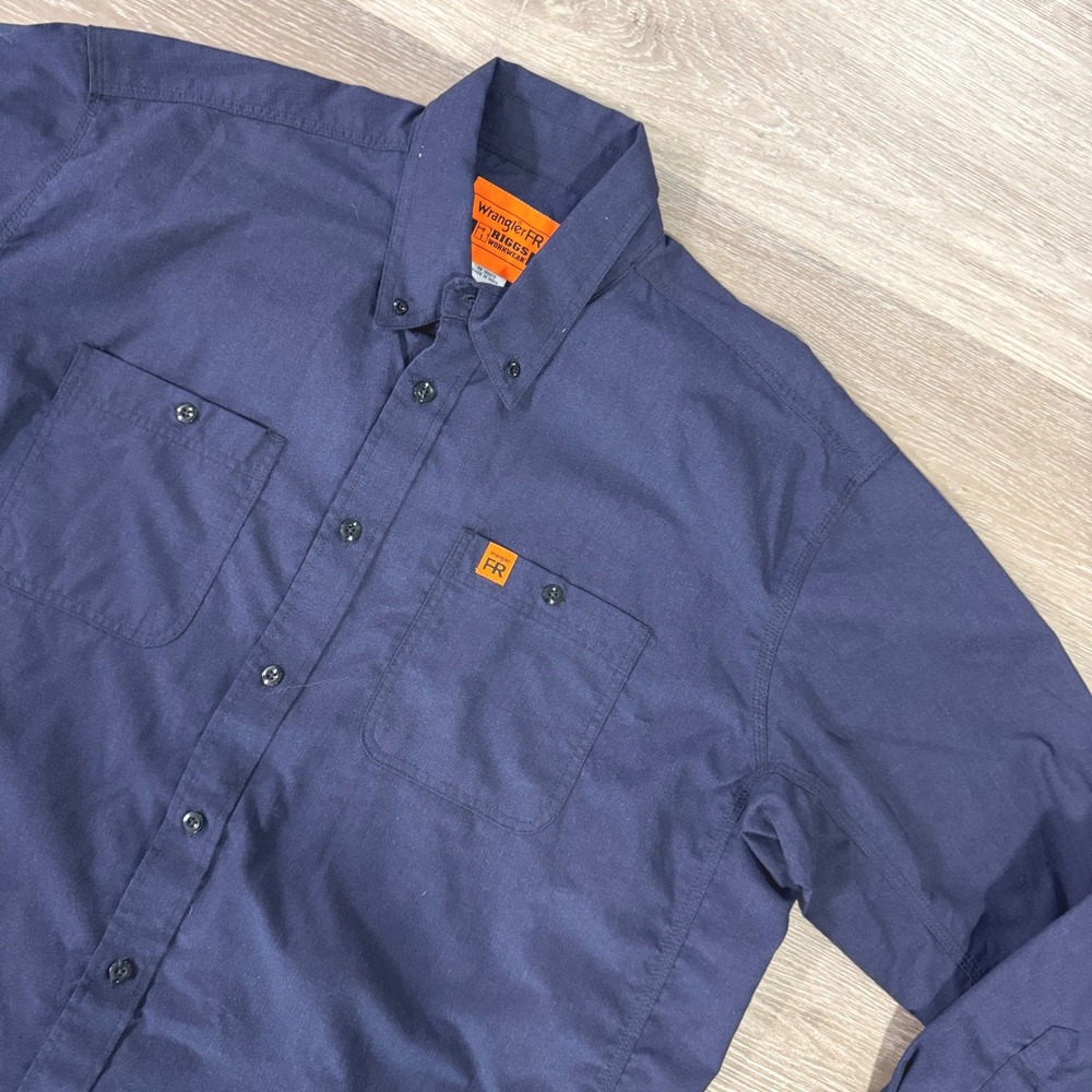 Wrangler FR Riggs Workwear Shirt Mens XL Navy Blue Flame Resistant FR3W01N